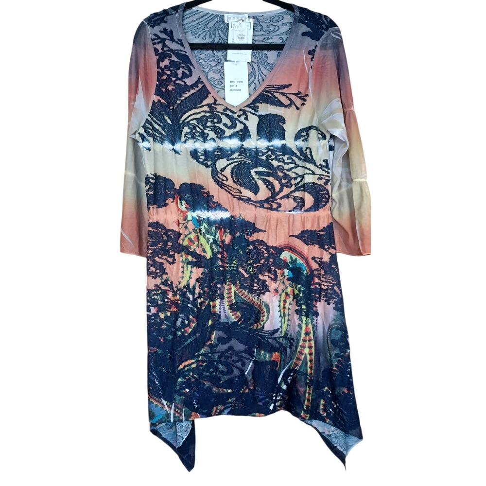 Kamana Art To Wear Mesh Dress Medium Lagenlook Asymmetric Boho Tunic Avant Garde - Picture 2 of 9